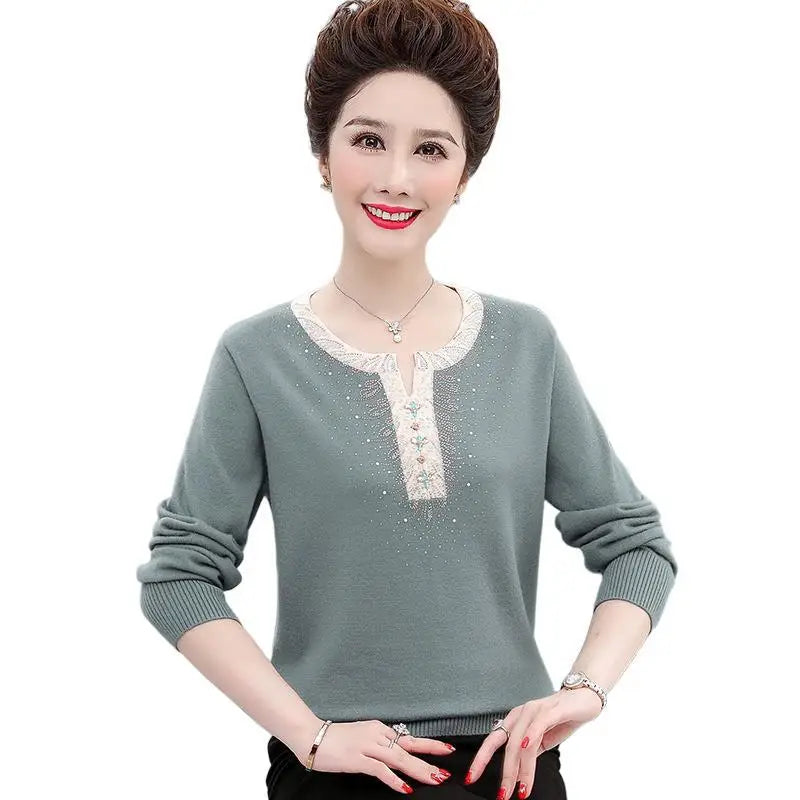 Hot Sweaters & Jumpers New Pullover Knitwear Tops Women Spring Autumn Long Sleeve Middle Aged Mother Clothing Woolen Blouse
