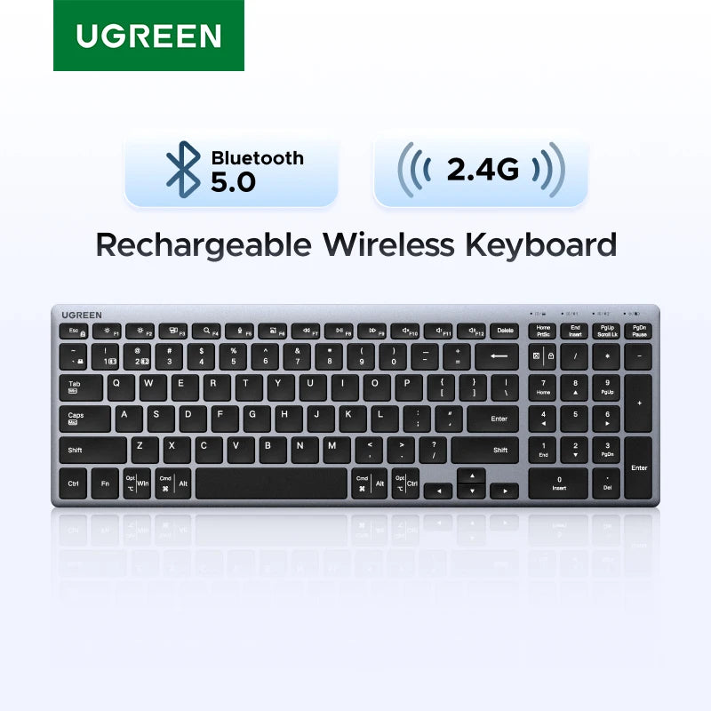 UGREEN Wireless Keyboard 99 Keys Bluetooth 2.4G Dual Mode USB-C Rechargeable 500mAh Scissor Structure Ergonomic for Laptop PC