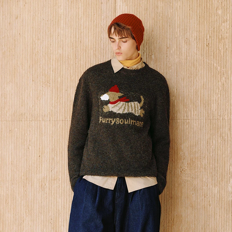 Semir Knitted Sweater Men Winter Cute Pet Jacquard Knitwear 2025 New American Retro Trendy Loose Pullover Sweater Men'S Wear