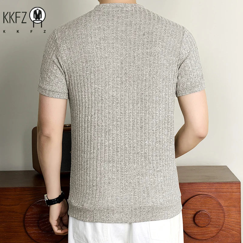 Daily Street Style Mens Speckle Textured Henley T Shirt Soft Knit Material Pub Visit Casual Dating And Short Trip Garment