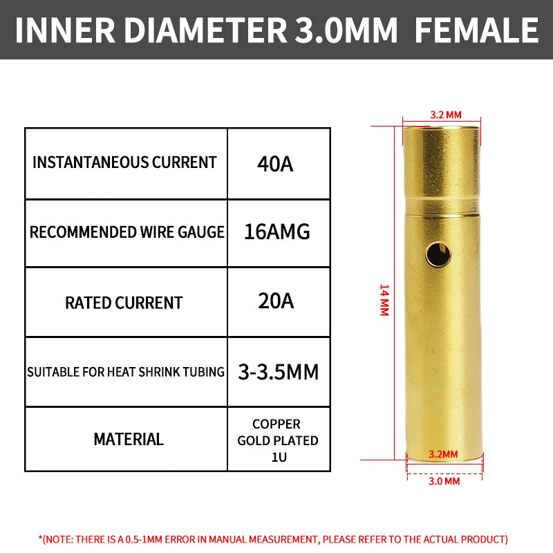 2/3/3.5/4/5/5.5/6/6.5/8mm Aircraft model pure copper Banana Plug Gold Plated Copper Brushless Motor Bullet Connector 40pcs