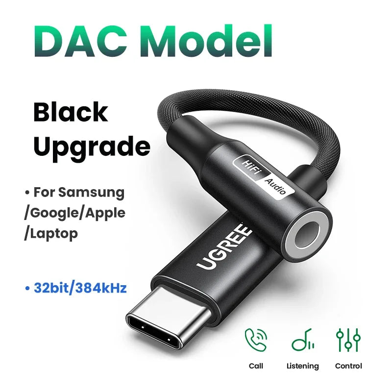 UGREEN USB Sound Card Type C to 3.5mm AUX Cable Adapter Earphone Converter DAC Chip PD QC Charging Sound Card for Headset