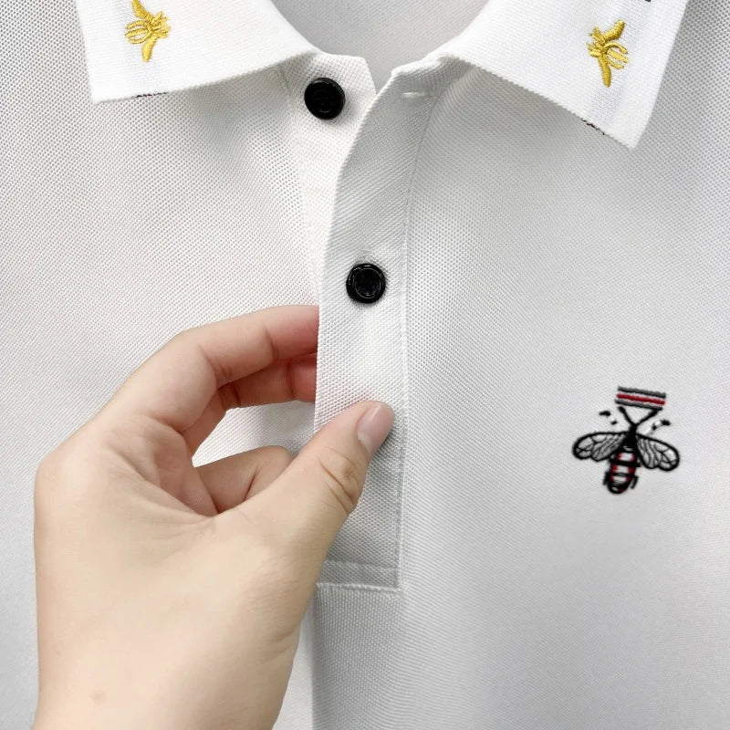 Original Man Short-Sleeved Polo Shirt Lapel Button Bee Embroidery Summer New British Style T-Shirt Business Casual Men'sClothing