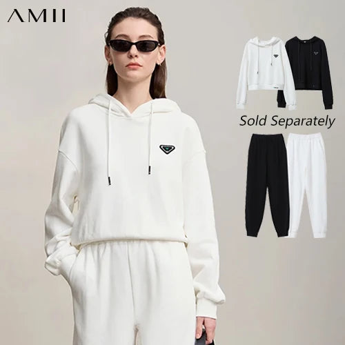 AMII 2025 អាវក្រណាត់រដូវស្លឹកឈើជ្រុះដៃអាវស្មាខ្លីសម្រាប់ស្ត្រីខោរលុងខោកប្បាសធម្មតា 12523055