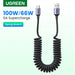 UGREEN 6A 100W USB USB Type C Cable For Huawei Honor Xiaomi 100W/66W Spring Pull Telescopic Fast Charging Car Charger USB Cable