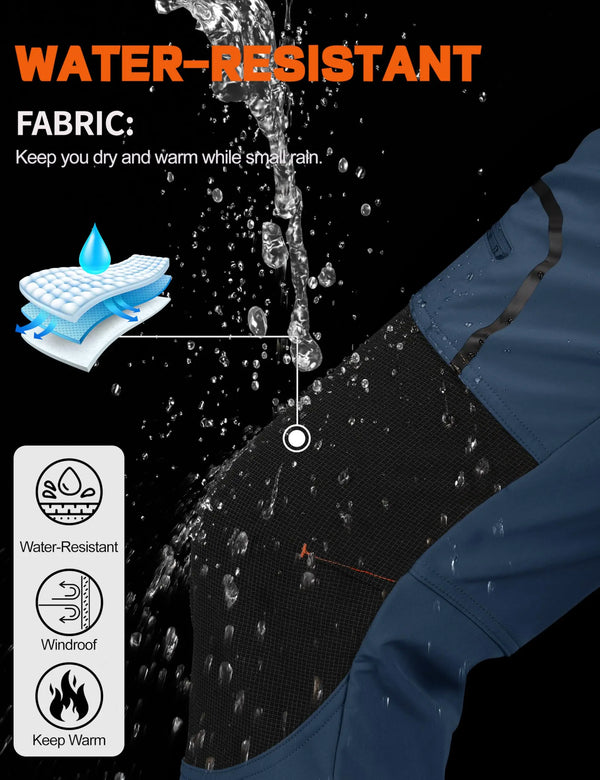 TACVASEN Men's Fleece Lined Softshell Hiking Pants  Winter Waterproof Trousers Outdoor Thermal Pants With Zip Pockets Warm
