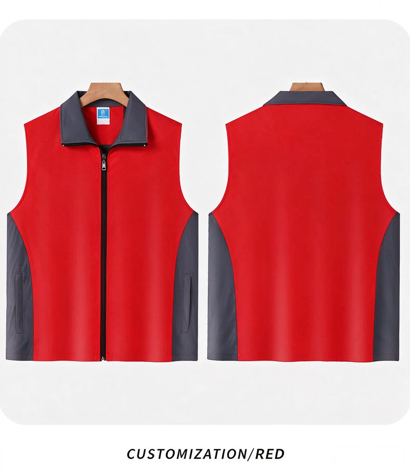 2026 High-grade color matching vertical collar zipper waistcoat pocket work clothes light and comfortable custom logo