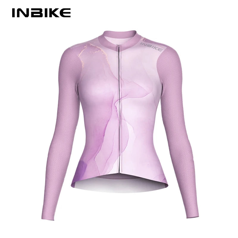 INBIKE Women's Cycling Bike Jersey Long Sleeve for Riding Mountain Road Shirts for Women Reflective Biking Clothing with Pockets