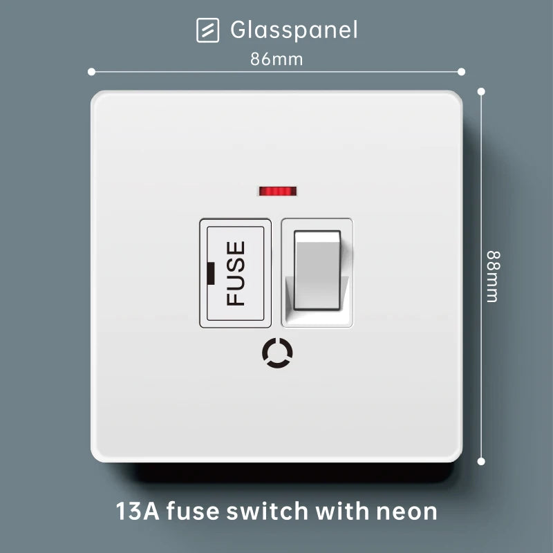 Luxury Skin Feeling Glass Wall Light Switch Button White UK Plug 13A Universal Wall 18W Type-C Fast Charging Socket