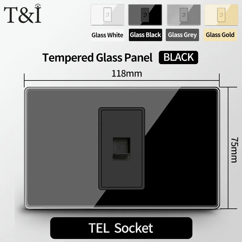 T&I Wall Switch Sockets With USB TypeC  Fast Charging, Italy Socket , Chile Schuko Outlet, Tempered Glass Panel for Home