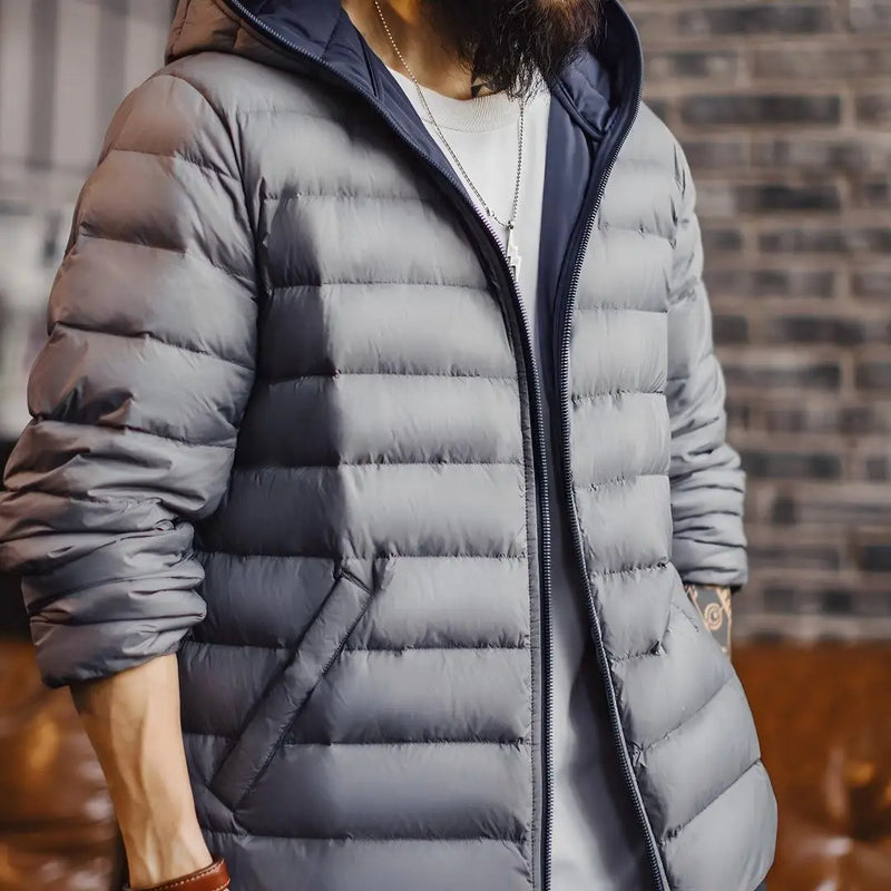 Maden Winter Men's Hooded Down Jacket Lightweight Hydrophobic White Duck Down Filling Coat Warm Inner Layer for Fall Winter