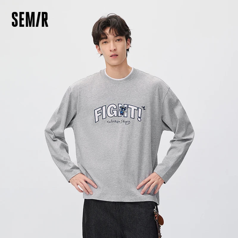 Semir Men Knit Tshirt Cotton Layered Look Crew Neck 2026 New Winter Daily Wear Urban Casual Style Cold Weather Layering