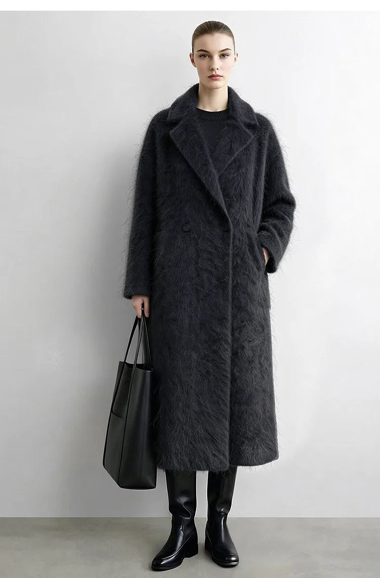 Amii Brushed Wool Long Coat Lapel Collar Double-Breasted Loose Fit Commuter Minimalist 2026 Winter Coats for Women 12644020