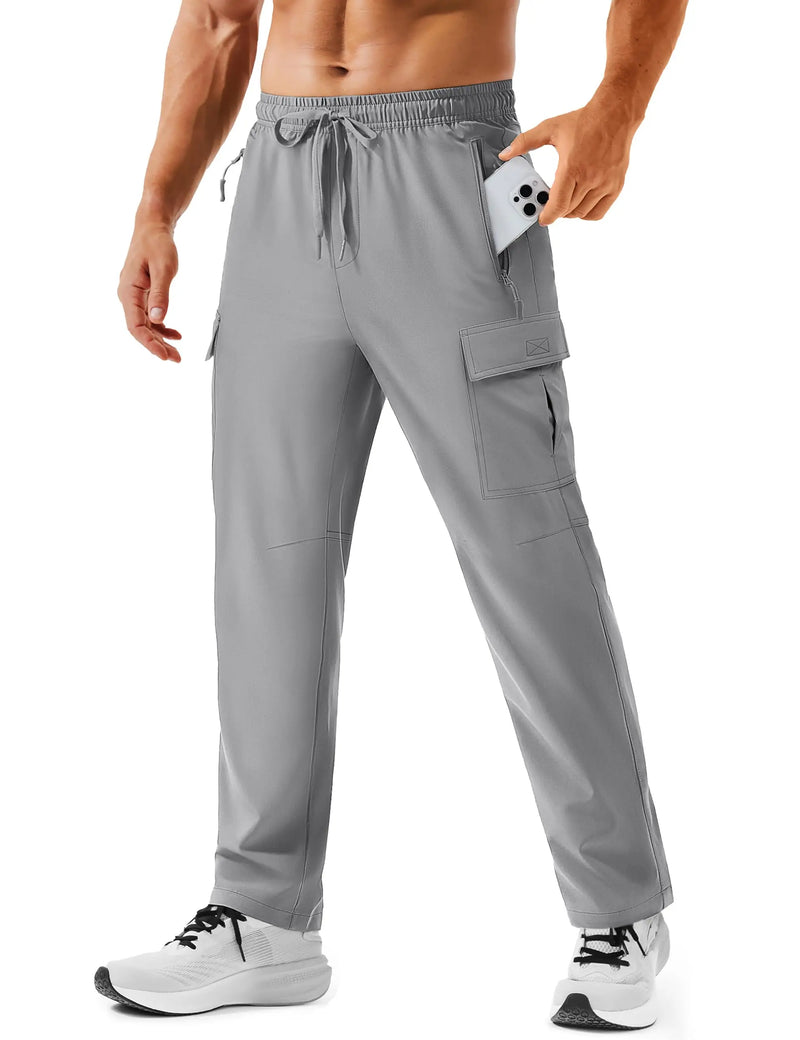 TACVASEN Men's Hiking Cargo Pants with Zipper Pockets Lightweight Quick Dry Water Resistant Travel Athletic Casual Fishing Pants
