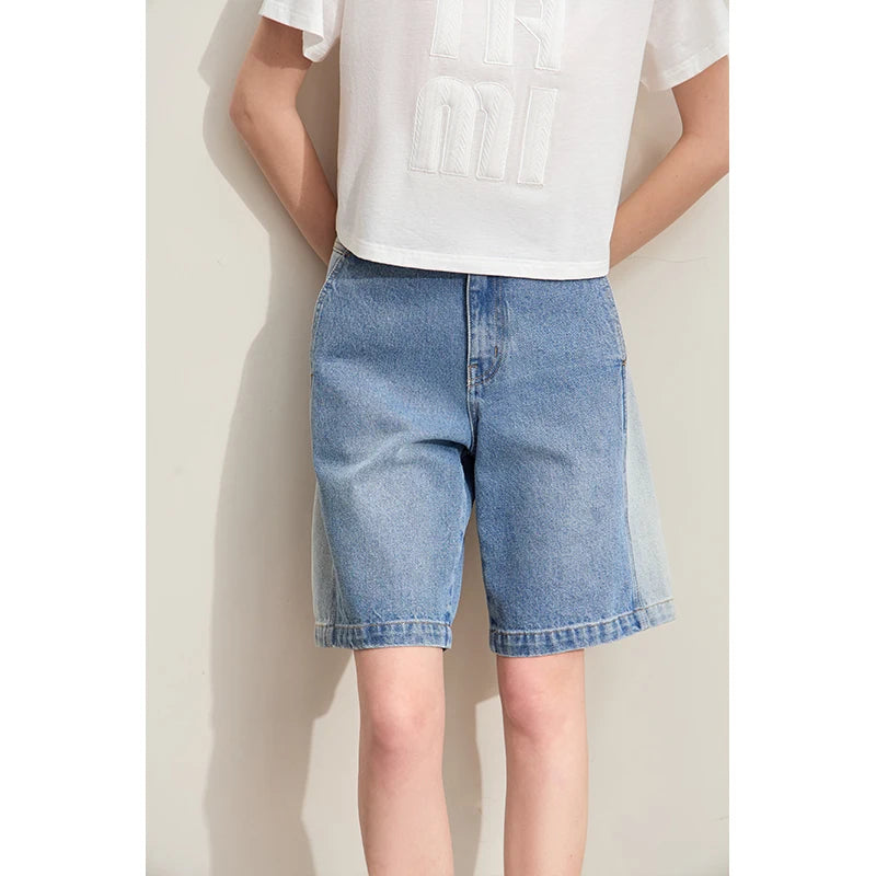 ខោខូវប៊យ Amii Minimalism 2024 សម្រាប់នារី ខោខ្លីរដូវក្តៅ ខោ Denim ថ្មី បែប Contrast Stitching Wash ខោកប្បាស ខោទាន់សម័យ 12422039