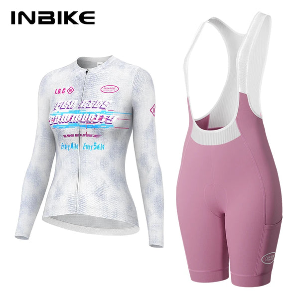 INBIKE Women's Printed Long Sleeve Jersey Cycling Shorts Quick Dry Breathable Padded Cycling Pants Summer Outdoor Race Road Gear