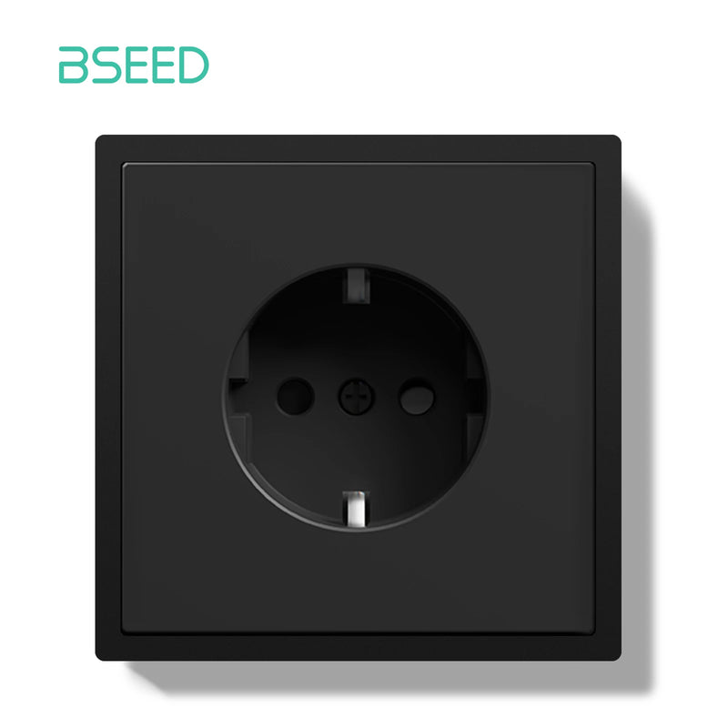 BSEED EU Standard Single Wall Socket Double Electrical Outlets Germany Russia Wall Power Socket White Black Plastic Frame 16A