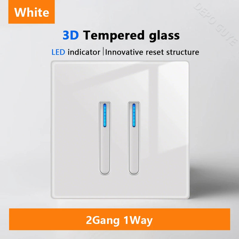 White LED indicator light switch Panel glass piano key Self-reset wall switch socket,UK Universal USB Type-C Electrical outlet