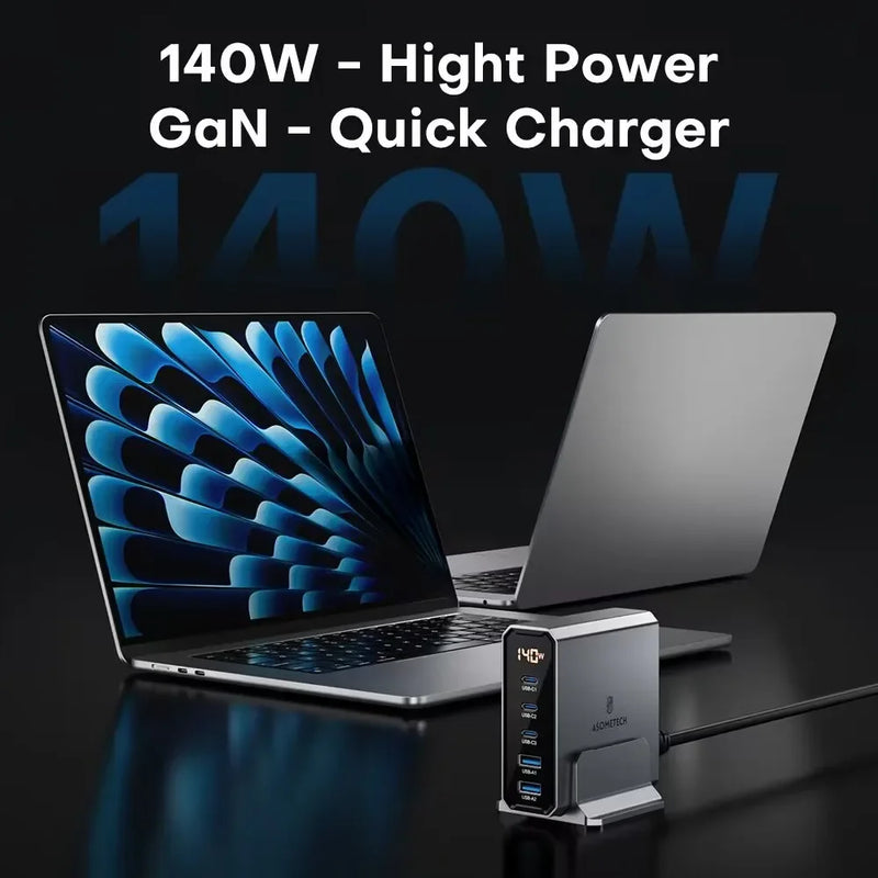 ឆ្នាំងសាក USB GaN 140W 5 រន្ធ ប្រភេទ C PD3.0 QC Quick Charge 4.0 3.0 PPS USB C ឆ្នាំងសាកលឿនសម្រាប់ iPhone 14 13 Samsung Macbook ថេប្លេត