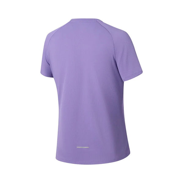 អាវយឺតរត់សម្រាប់នារី Li-Ning មានខ្យល់ចេញចូលបាន ឆ្លុះបញ្ចាំងពន្លឺ ប៉ូលីអេស្ទ័រ 100% ទំហំធម្មតា អាវយឺតដៃខ្លី LiNing Sports ATSW160