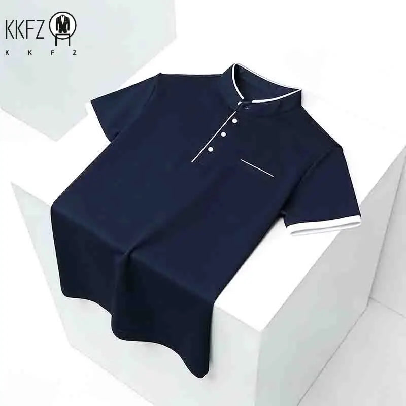 2026 New Men's Mint Green Stand Collar Polo Shirt Office Commute Business Casual Top