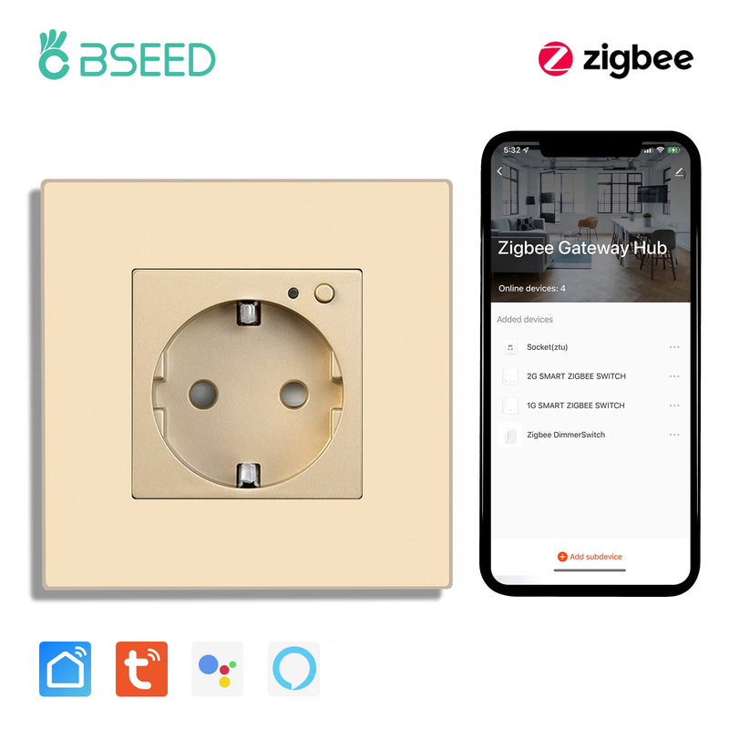 BSEED ZigBee Smart Socket Double Power Outlet Smart Wall Socket Plastic Frame Tuya Google Home Smart Life Control Blue Backlight