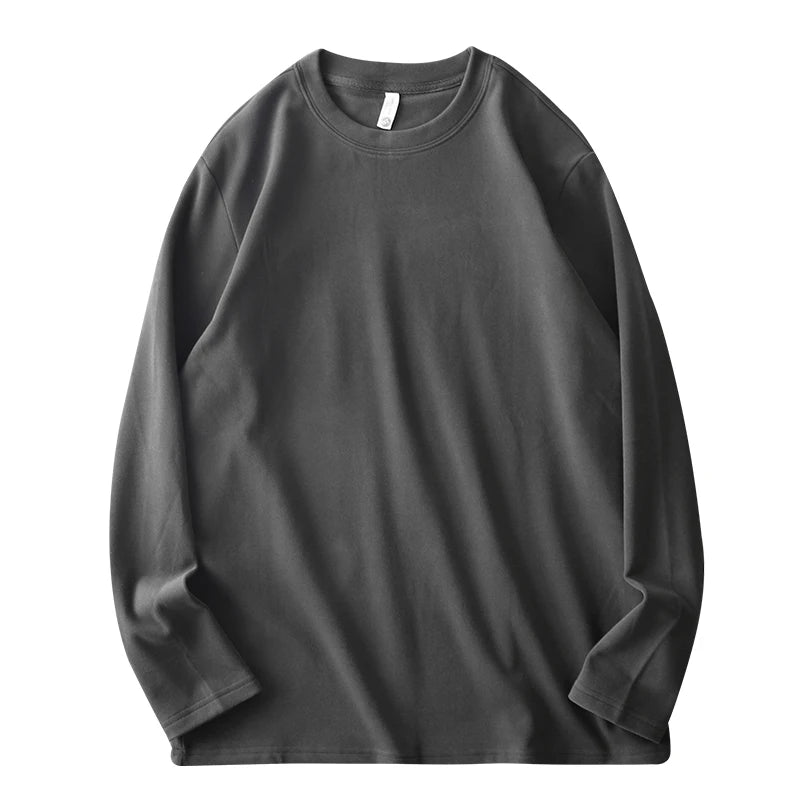 DUKEEN 350G Two-Sided Dralon Fabrics Long Sleeve T Shirts for Men Autumn and Winter Solid Color Warm Fleece Undershirts Men