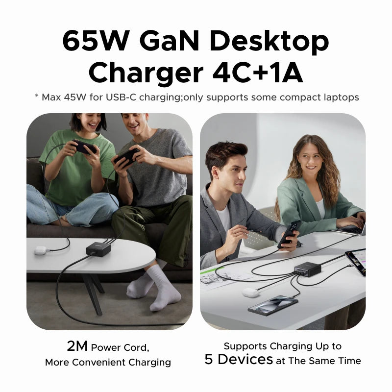 UGREEN 65W 100W GaN Charger PPS QC4.0 PD3.0 For iPhone17 16 15 Pro Xiaomi Samsung Tablet Macbook Air iPad 5 IN 1 Desktop Charger