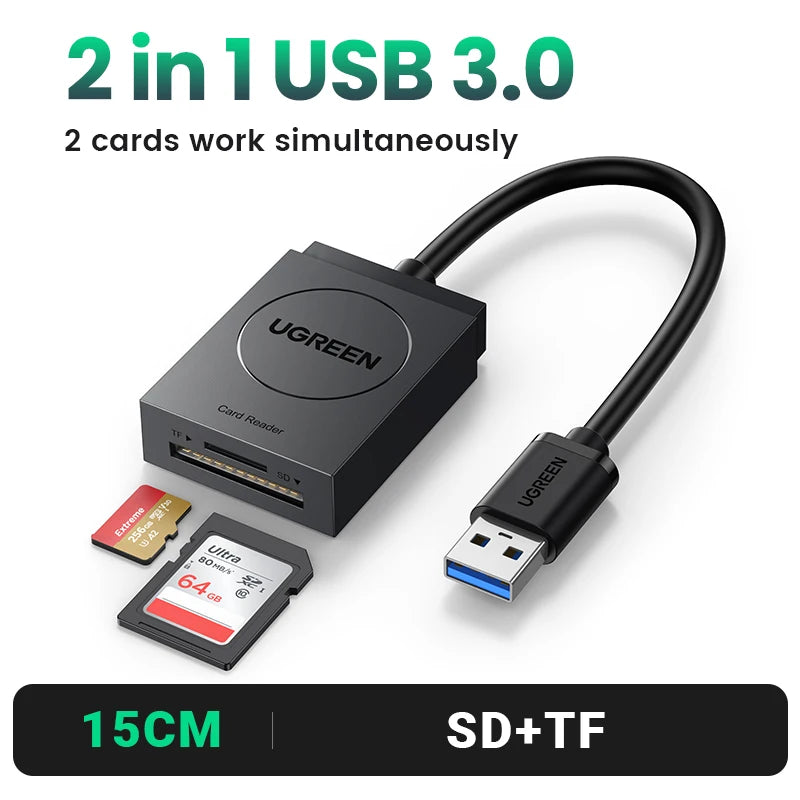 UGREEN Card Reader 2-in-1 USB3.0 USB-C OTG to SD Micro SD TF Card for Laptop PC Windows Linux Cardreader Memory Card Adapter