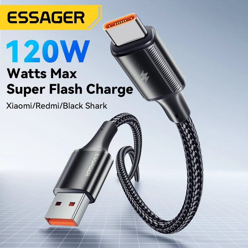 ខ្សែសាក Essager 120W 6A ខ្សែសាកលឿន Type C សម្រាប់ Xiaomi 14 Ultra Huawei Samsung Oneplus USB Type C Data Cables