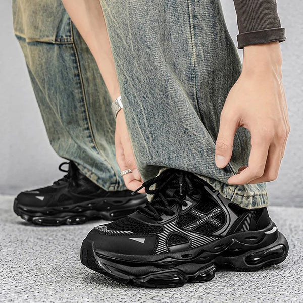 Chunky sneakers Men's casual four seasons breathable light non slip black fashion soft sole outdoor comfort running sports shoes