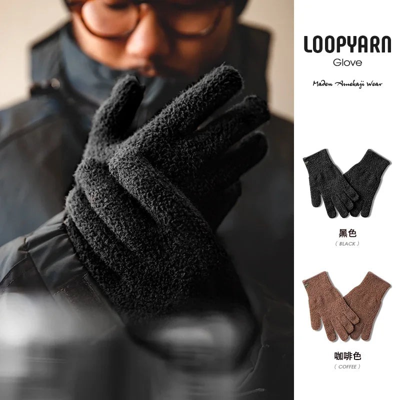 Maden Vintage Winter Knitted Gloves Gold Mink Velvet Warm Full Finger Gloves Men and Women Outdoor Running Skiing Mittens