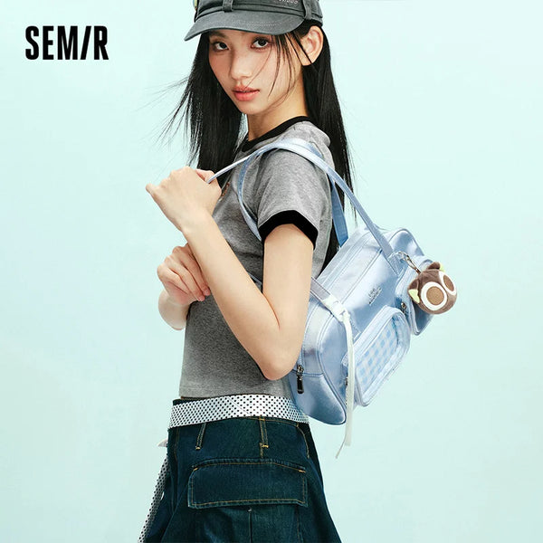 កាបូបស្ពាយស្ត្រី Semir លំនាំ Checker សមត្ថភាពធំ រចនាប័ទ្ម Tote កាបូបស្ពាយធម្មតាសម្រាប់ទីក្រុង កាបូបស្ពាយប្រចាំថ្ងៃ 2026