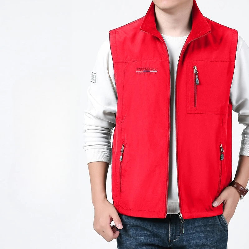 Men's Sleeveless Vest Jacket for Fall and Winter, Travel, Leisure, and Fishing Wear. Green, Khaki, Gray, Black, Red, Blue Coat.