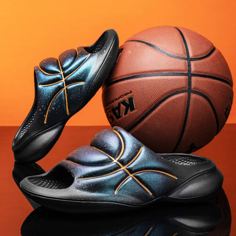 Basketball fluorescent slippers men's summer new outdoor soft soled comfortable beach shoes breathable fashion plus size sandals