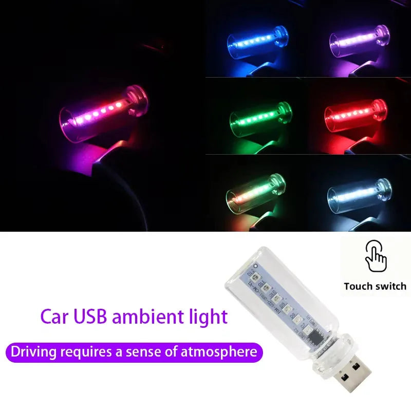 USB Car Interior LED Ambient Light Touch Control Mood Lamp with 7 Color Modes Dimmable LED Night Lights for Car Camping Party