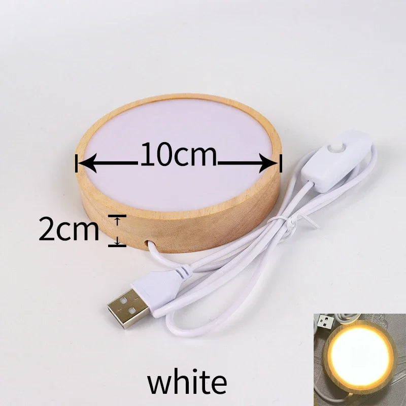 1-4Pcs Crystal Glass Wooden LED Light Display Base Art Ornament Wooden Night Lamp Base Home LED Light Rotating Display Stand