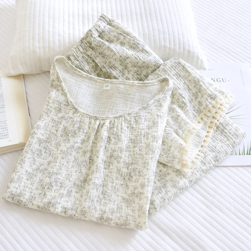 Summer Pajamas for Woman Pyjamas Floral Thin 2PCS Short Sleeve Night Wear for Ladies 100% Cotton Home Suit Women's Sleepwear