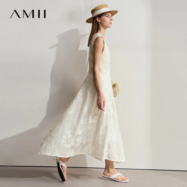 រ៉ូប AMII ស្រាល ឆើតឆាយ សិល្បៈផ្កា ឆ្នាំ២០២៥ រដូវក្តៅ មុខរបរ ស្ត្រីការិយាល័យ រ៉ូបវែង ដៃខ្លី មិនទៀងទាត់ ប្រហោង 12542191
