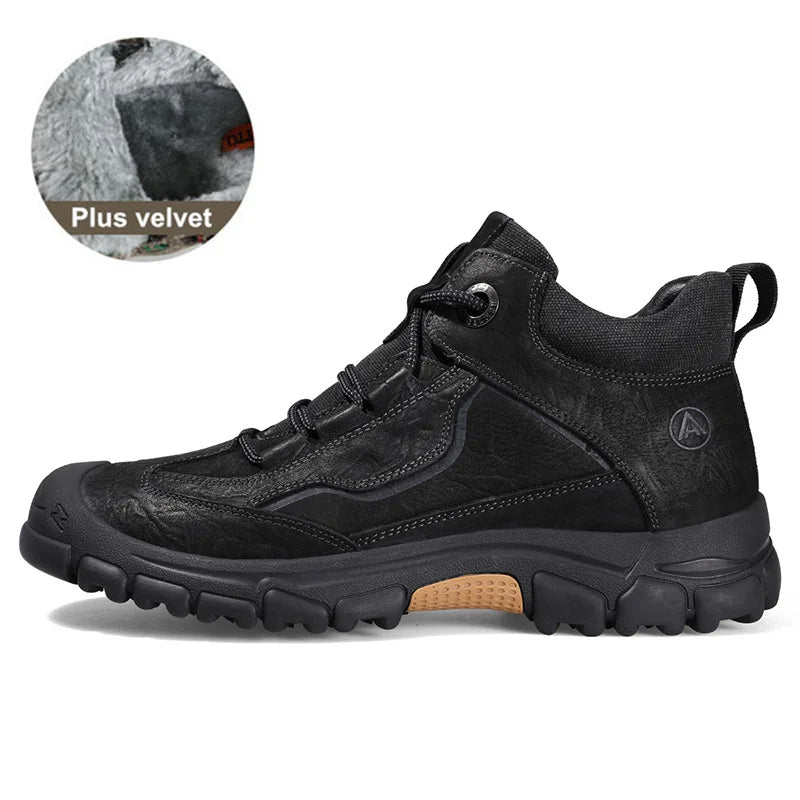 HUMTTO Waterproof Hiking Boots Mens Winter Outdoor Leather Shoes for Men Luxury Designer Plush Warm Sports Trekking Man Sneakers