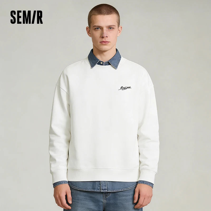 Semir Casual Hoodie Men Spring Loose Crew Neck Letter Embroidery Couple Style Fashion Print Comfortable Daily Wear Top