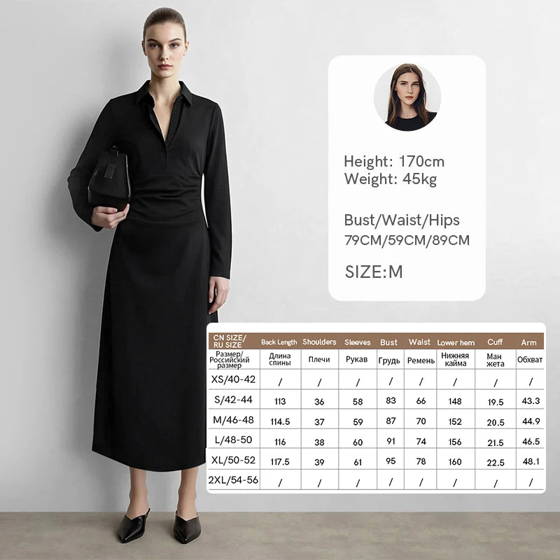 Amii Dress for Women Autumn Notched Collar Button Placket Slim Waist Asymmetrical Knitted Midi Dresses Woman Clothing 12623076