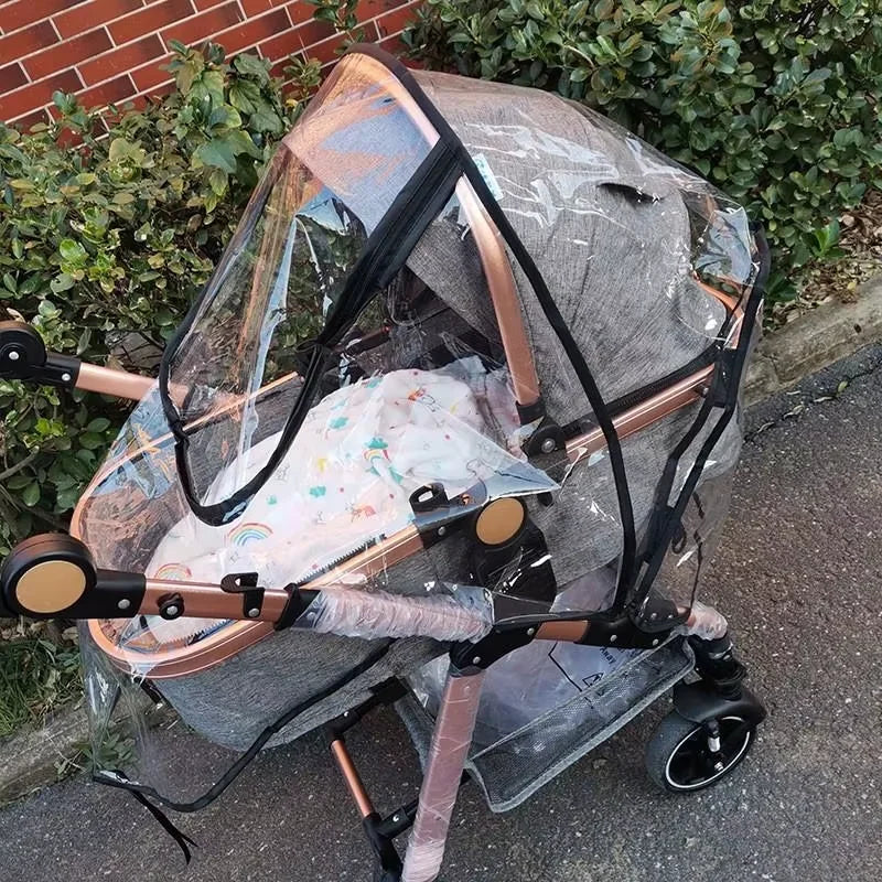 Universal Waterproof Pram Rain Cover Baby Stroller Accessories Transparent Wind Dust Shield Zipper Open for Pushchairs Raincoat