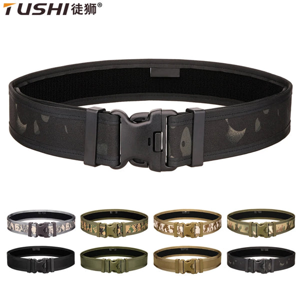 TUSHI New Men's Quick-Release Tactical Belt Outdoor Camouflage Nylon Wide Waist Belt for Mountaineering Hiking Work Fishing