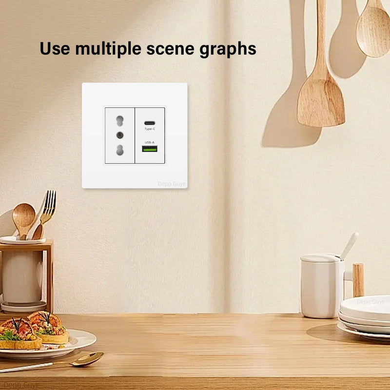 EU Wall Socket Plastic Panel White USB Type C 10W/20W Charge Port TV Rj45 Satellite HDML Interface Function DIY Combination