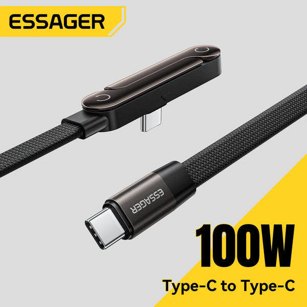 ខ្សែសាក Essager 100W Type-C ខ្សែសាកទូរស័ព្ទបត់បាន PD សាកថ្មលឿនសម្រាប់ iPhone 17 16 15 Pro Max Macbook Samsung Huawei Xiaomi
