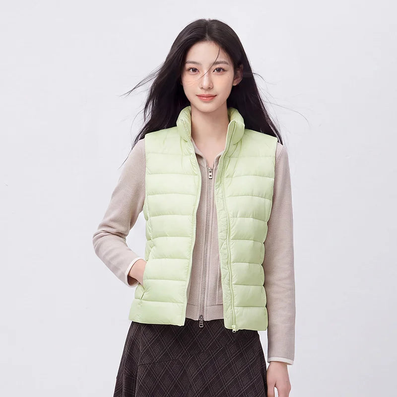 Semir Women Down Vest Thermal Warmth Lightweight 90 Percent Down Fill Slim Fit Stand Collar Layering Solid Color 2026 New