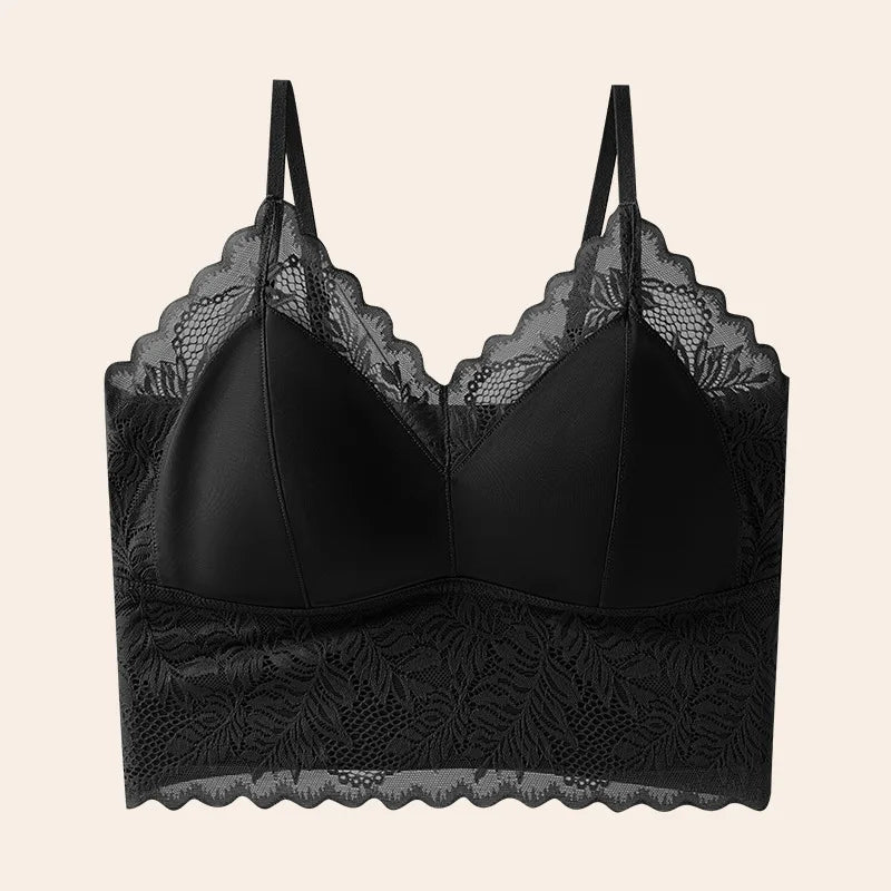 Lace Satin Chest Pad Top Integrated Fixed Cup Seamless Breathable Sling Vest Women One Piece Pajamas Sleepwear Underwear