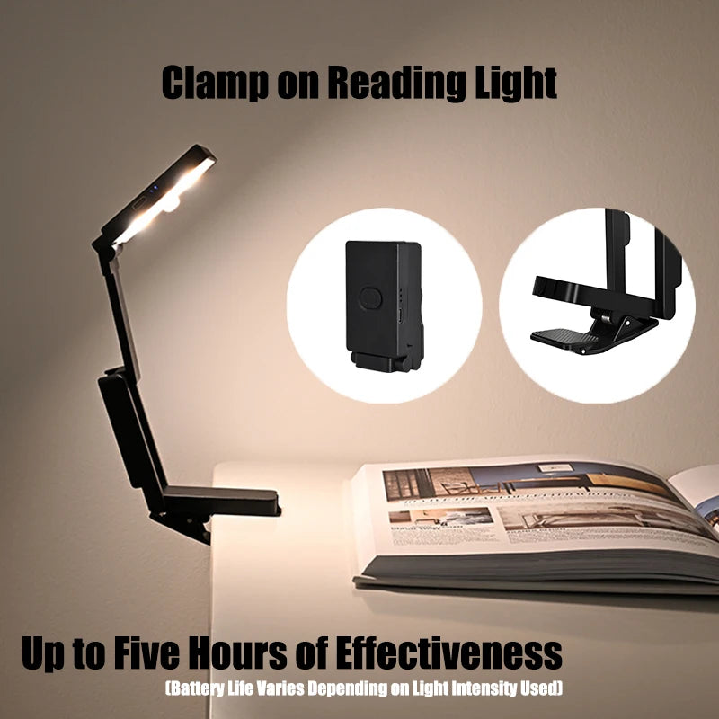 Clamp on Reading Light Rechargeable Foldable Multi-Angle Mini Portable Wireless Desk Lamp Suitable for Reading And Camping