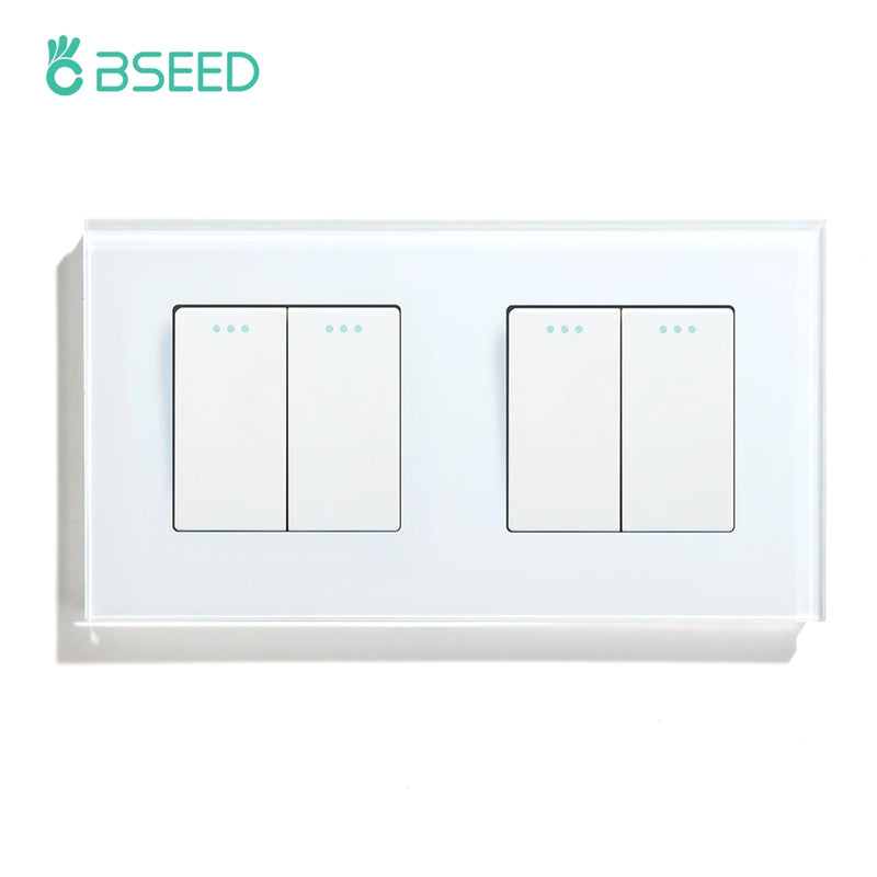 BSEED Mechanical Wall Light Push Switch 1/2Gang 1Way Automatic Rebound Switches Button With Glass Frame 250V
